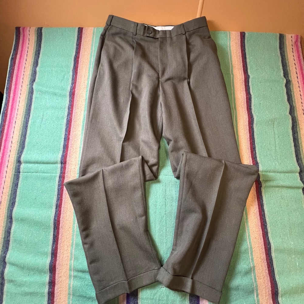 Slates Basics Dress Pants Mens 34x34 Grey Pleated Cuffed Straight Leg Trousers